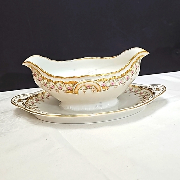 Limoges Haviland Gravey Boat w/saucer Pink Rosee - Picture 4 of 7
